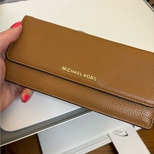 Michael Kors Brown Leather Continental Wallet with Gold Logo
